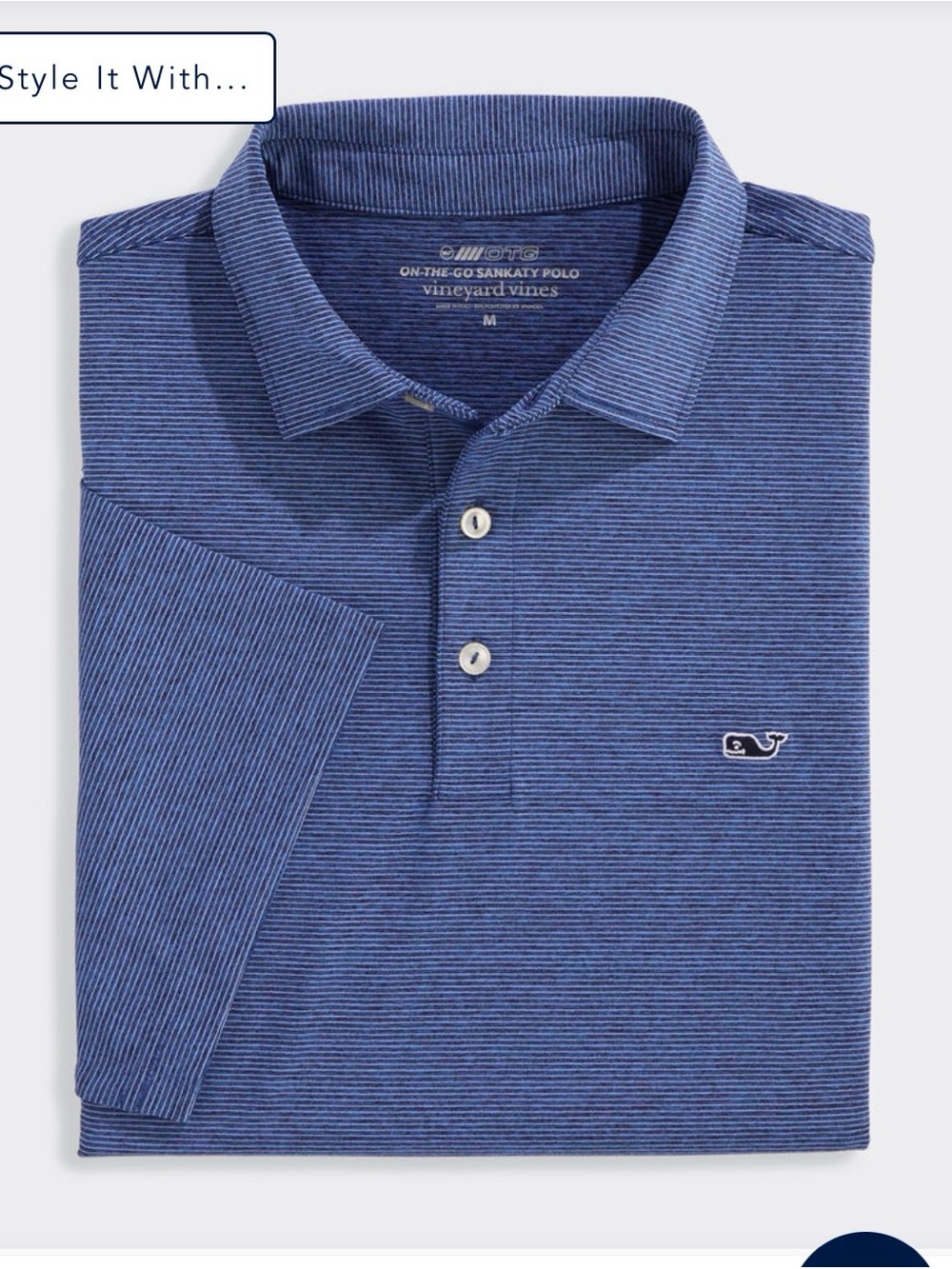 Vineyard Vines Men’s Navy and Light Blue Micro-Stripe Polo